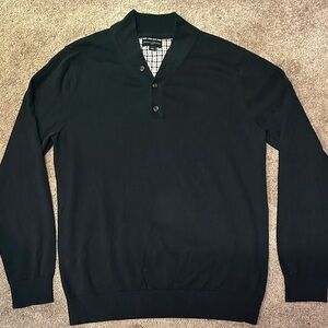 Banana Republic Mens Three Button V Neck Stretch Pullover Sweater Black Size L
